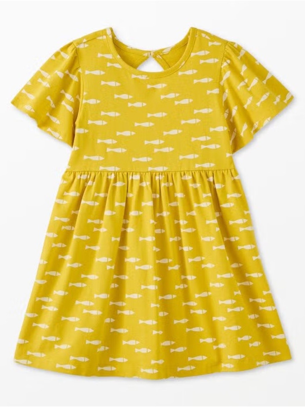 Hanna Andersson Yellow Fish-Print Short Sleeve Dress